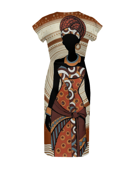 African Print Cap Sleeve V-Neck Midi Dress IJG7685