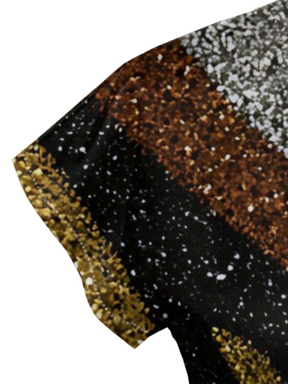 Multicolor Glitter Stripe Cap Sleeve V-Neck Midi Dress IJG7685