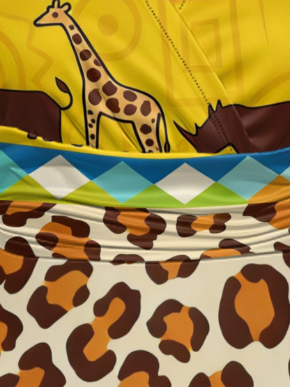 African Safari Cap Sleeve V-Neck Midi Dress 