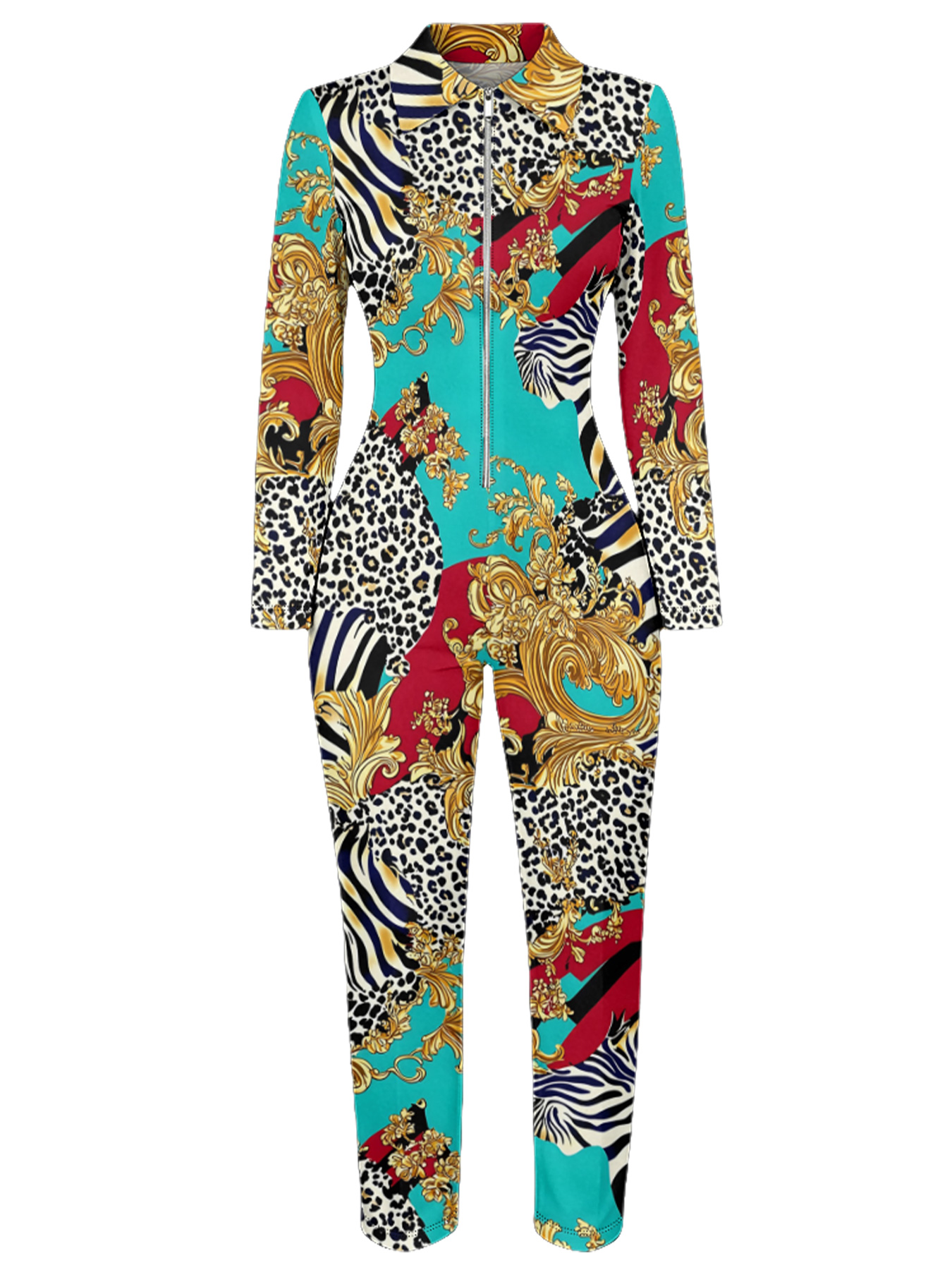 Baroque Safari Queen Long Sleeve Zip-Up Jumpsuit RST403