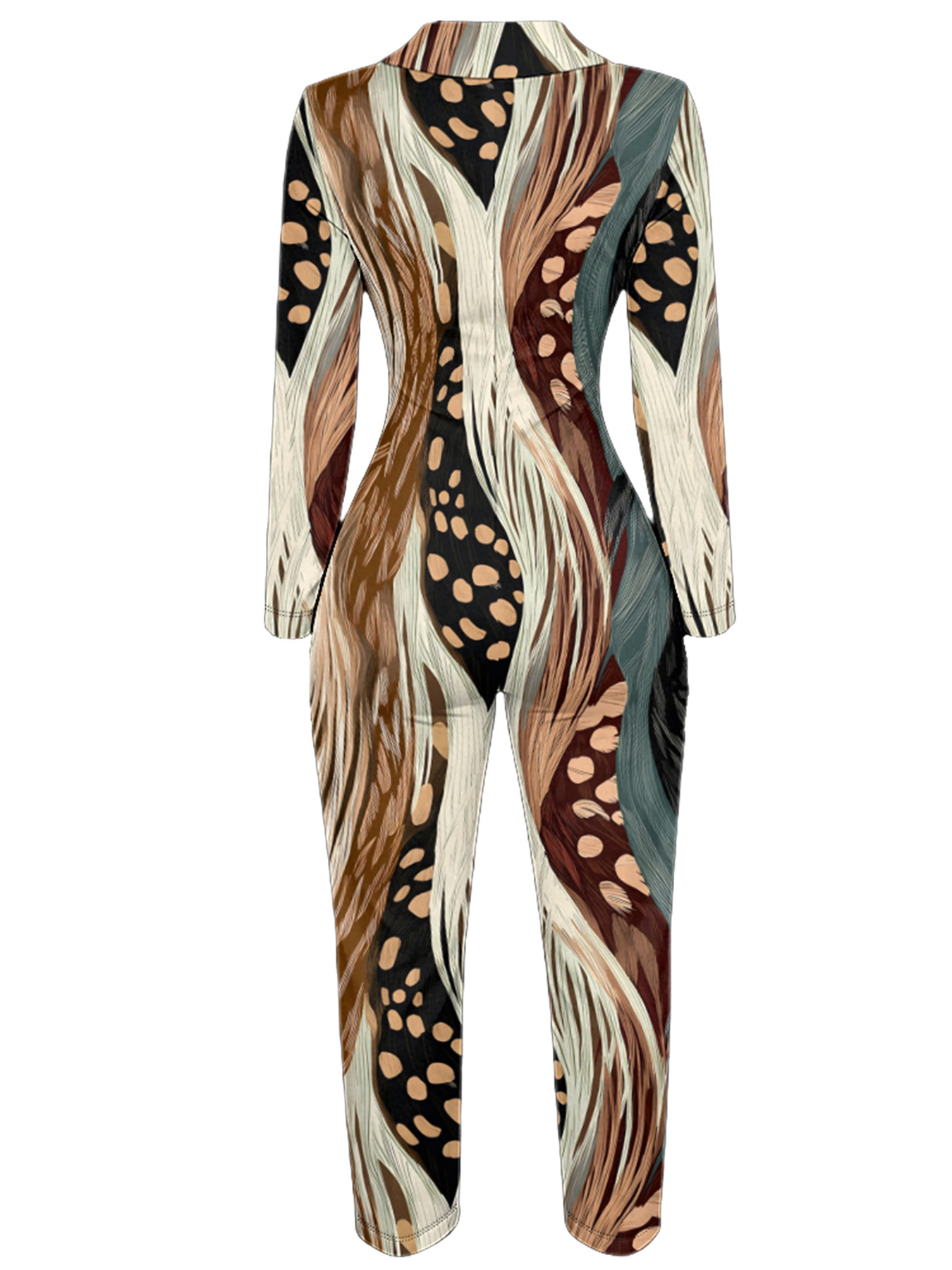 Safari Stripe & Spot Long Sleeve Zip-Up Jumpsuit RST403