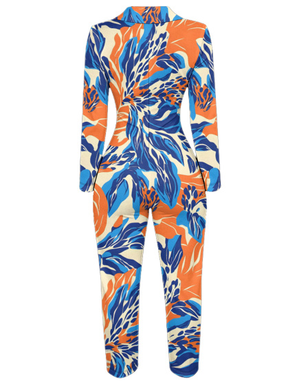 Tropical Floral Long Sleeve Zip-Up Jumpsuit VWX610