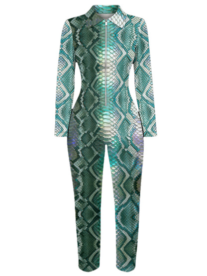 Iridescent Snake Long Sleeve Zip-Up Jumpsuit XYZ412