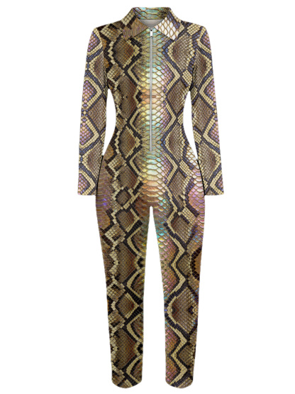 Holographic Python Long Sleeve Zip-Up Jumpsuit ABF932
