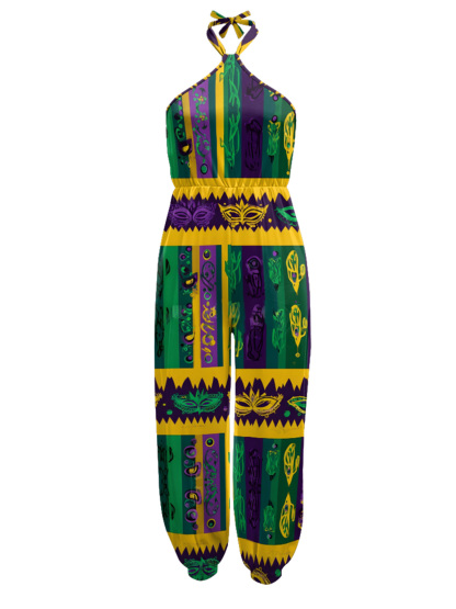 Mardi Gras Stripe Sleeveless Halter Jumpsuit
