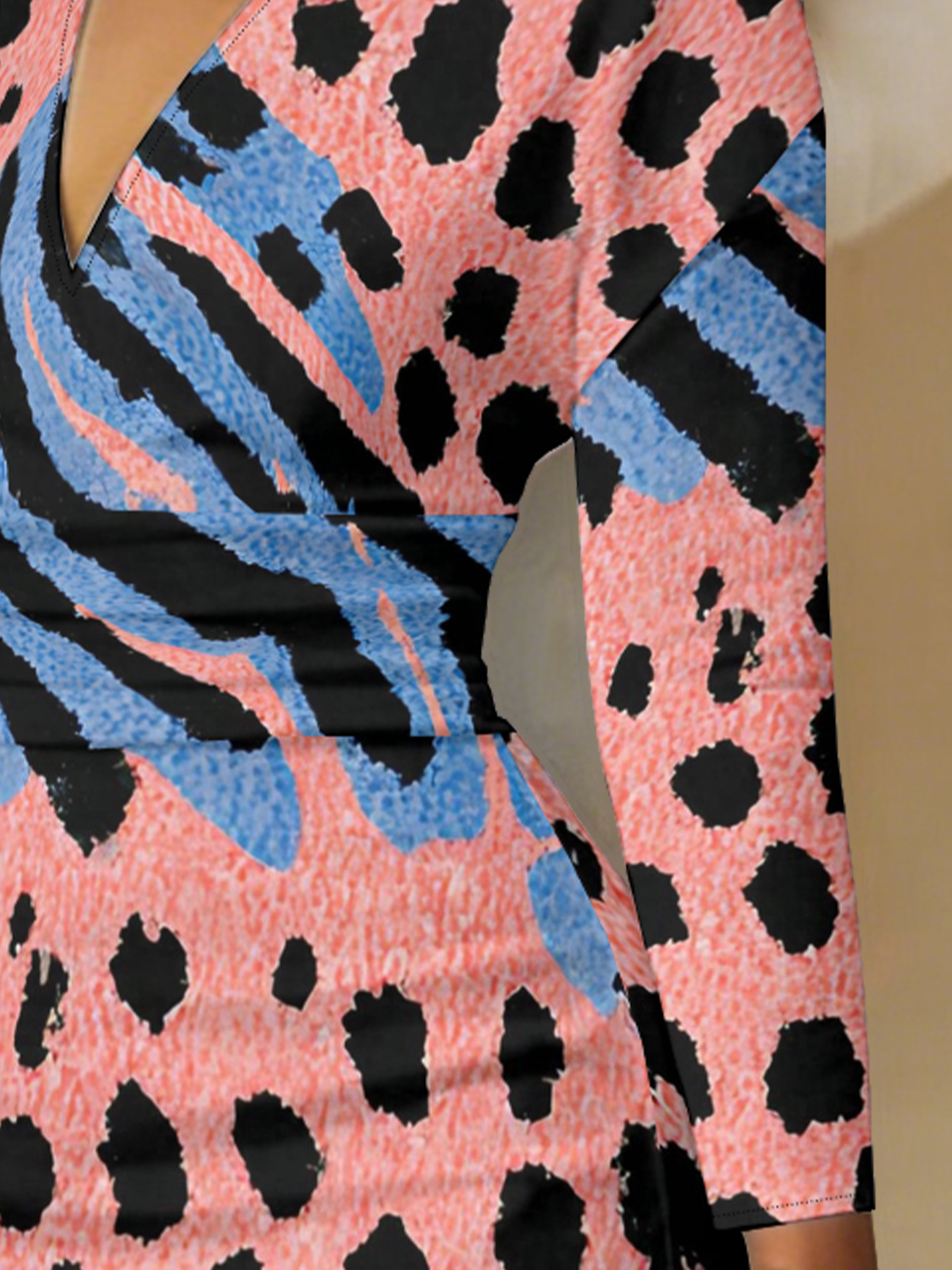 Pink Blue Mixed Animal V-Neck Bodycon Midi Dress DFI810