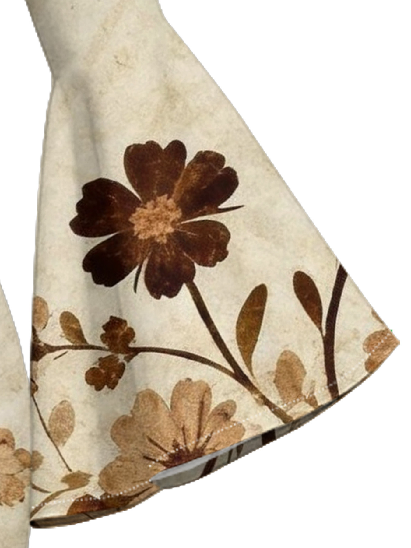 Beige Chevron Floral Flare Sleeve Bodycon Midi Dress FED951