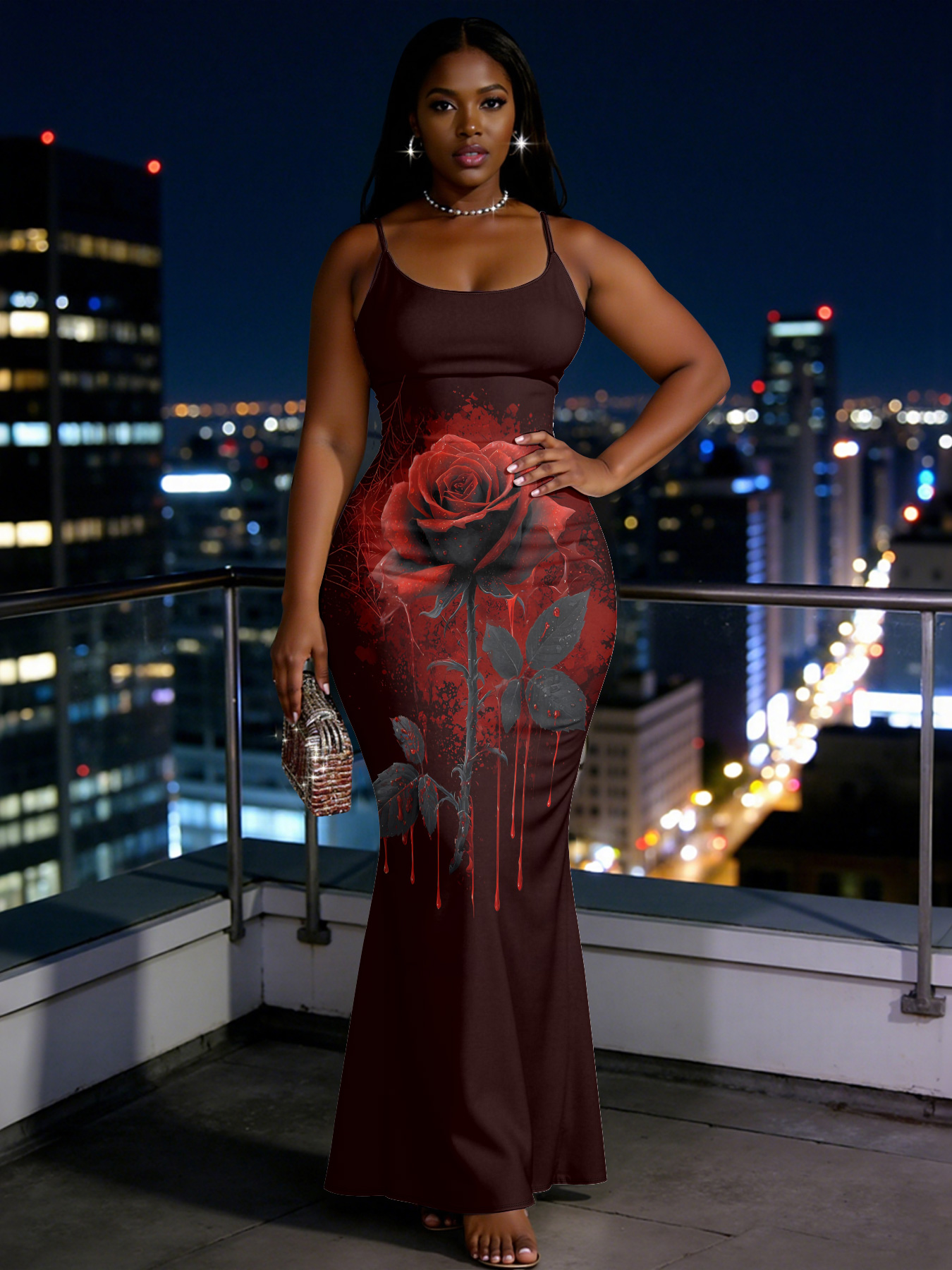 Gothic Rose Spaghetti Strap Mermaid Dress HFGU17647