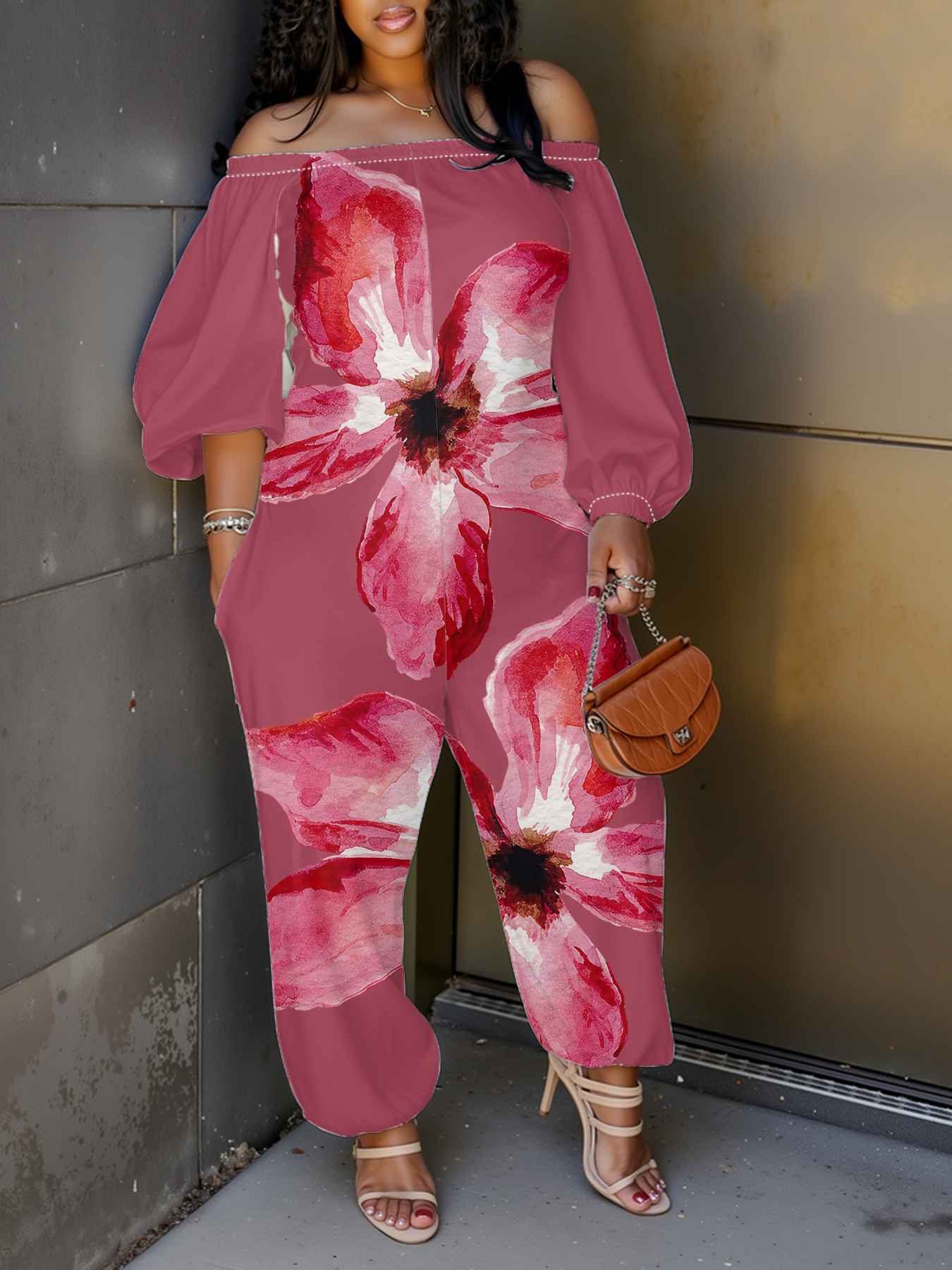 Bold Red Floral Off-Shoulder Jumpsuit