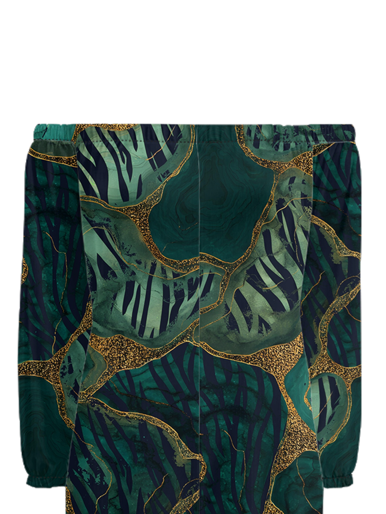 Emerald Green & Gold Marble Off-Shoulder Jumpsuit