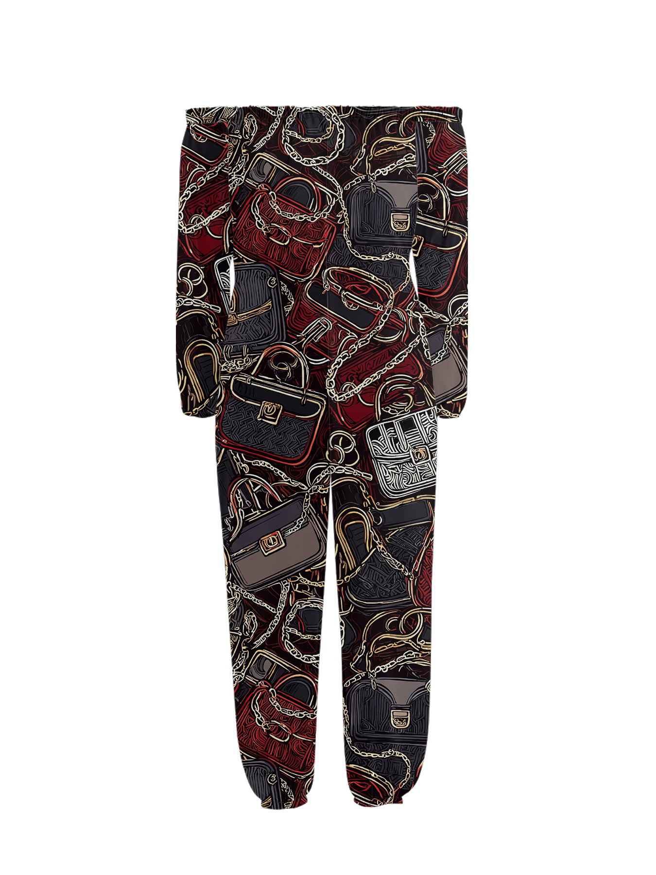 Luxury Bag Print Off-Shoulder Jumpsuit