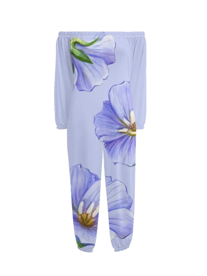 Soft Blue Floral Off-Shoulder Jumpsuit