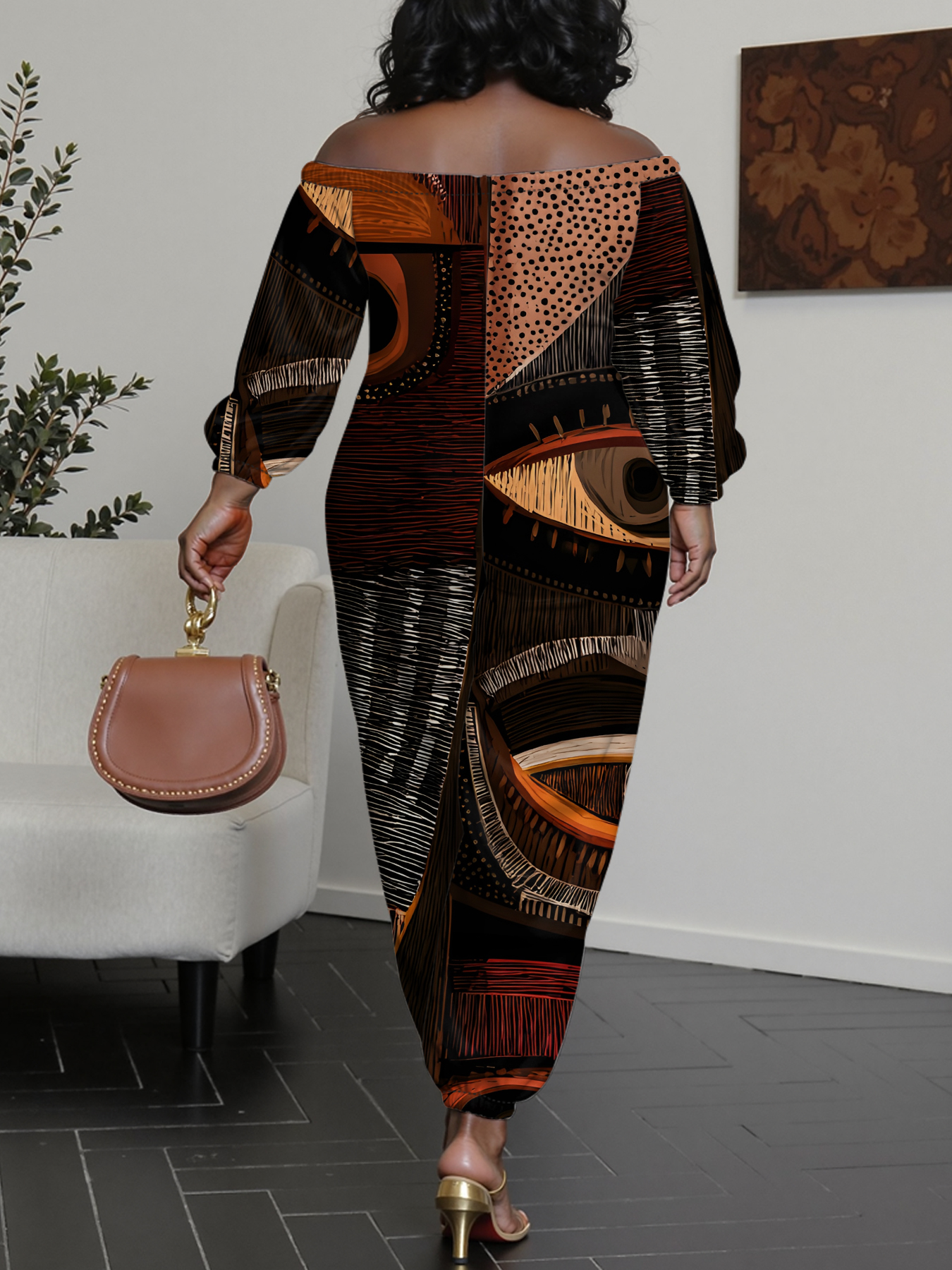 African Eye Art Off-Shoulder Jumpsuit