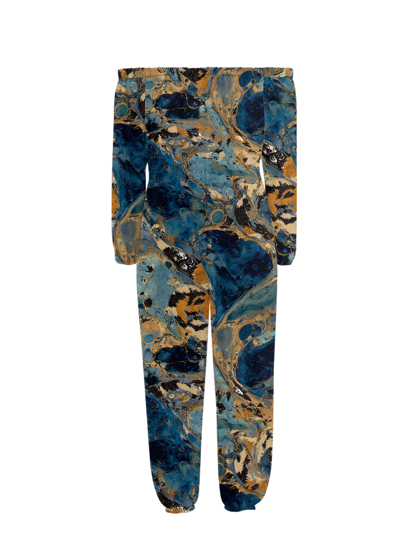 Blue & Gold Marble Off-Shoulder Jumpsuit