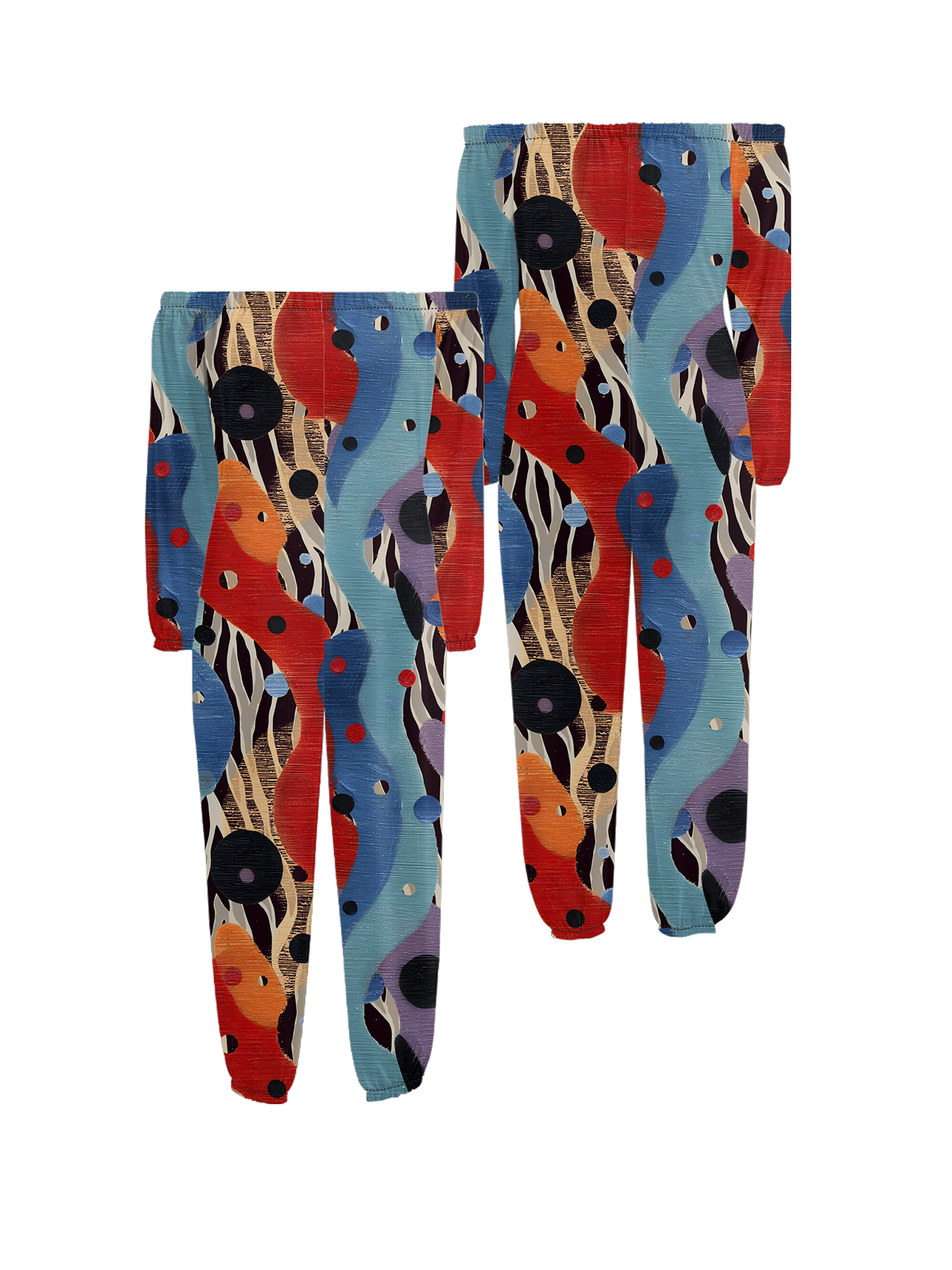 Colorful Abstract Dot & Stripe Off-Shoulder Jumpsuit