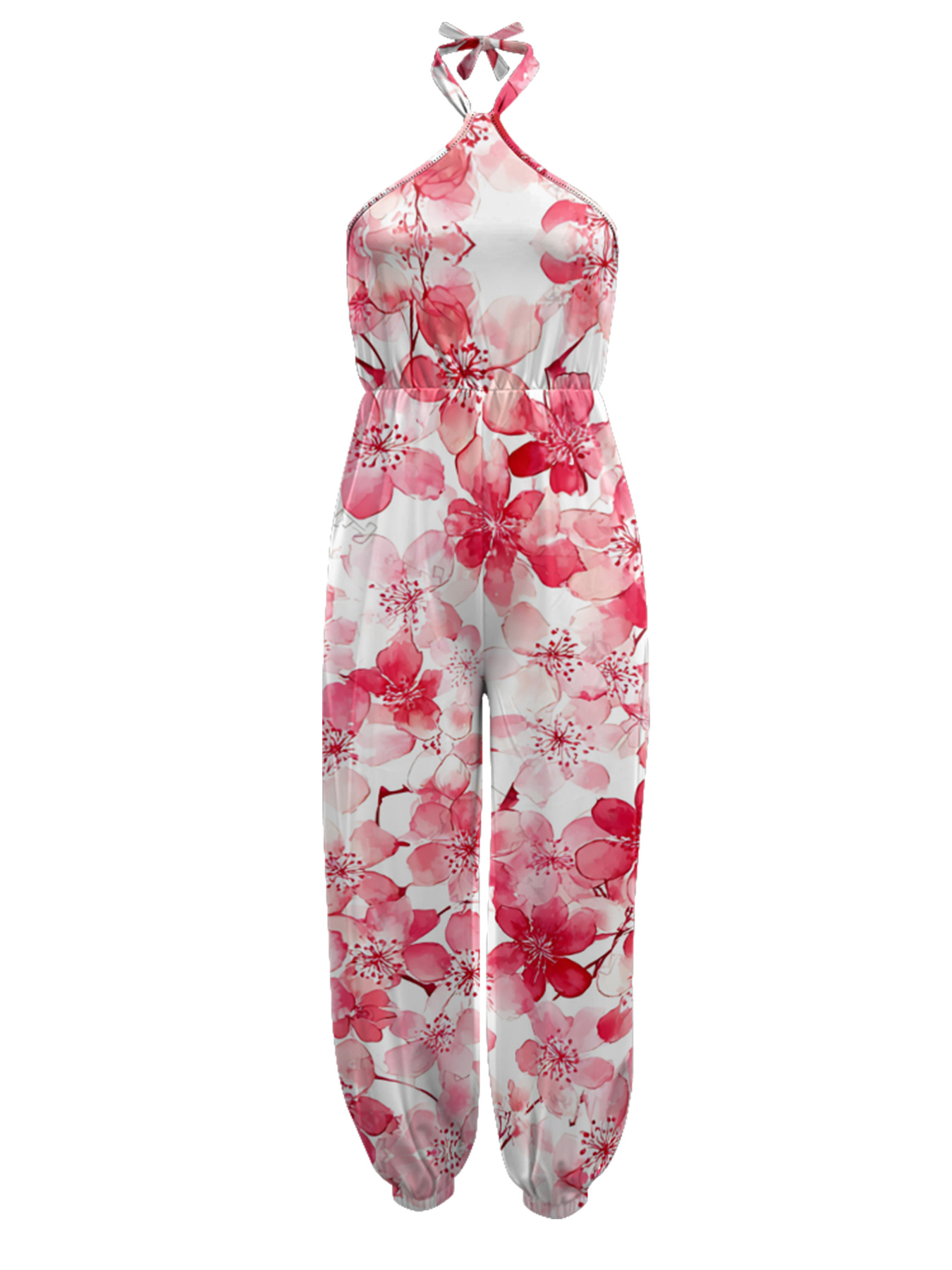 Cherry Blossom Sleeveless Halter Jumpsuit