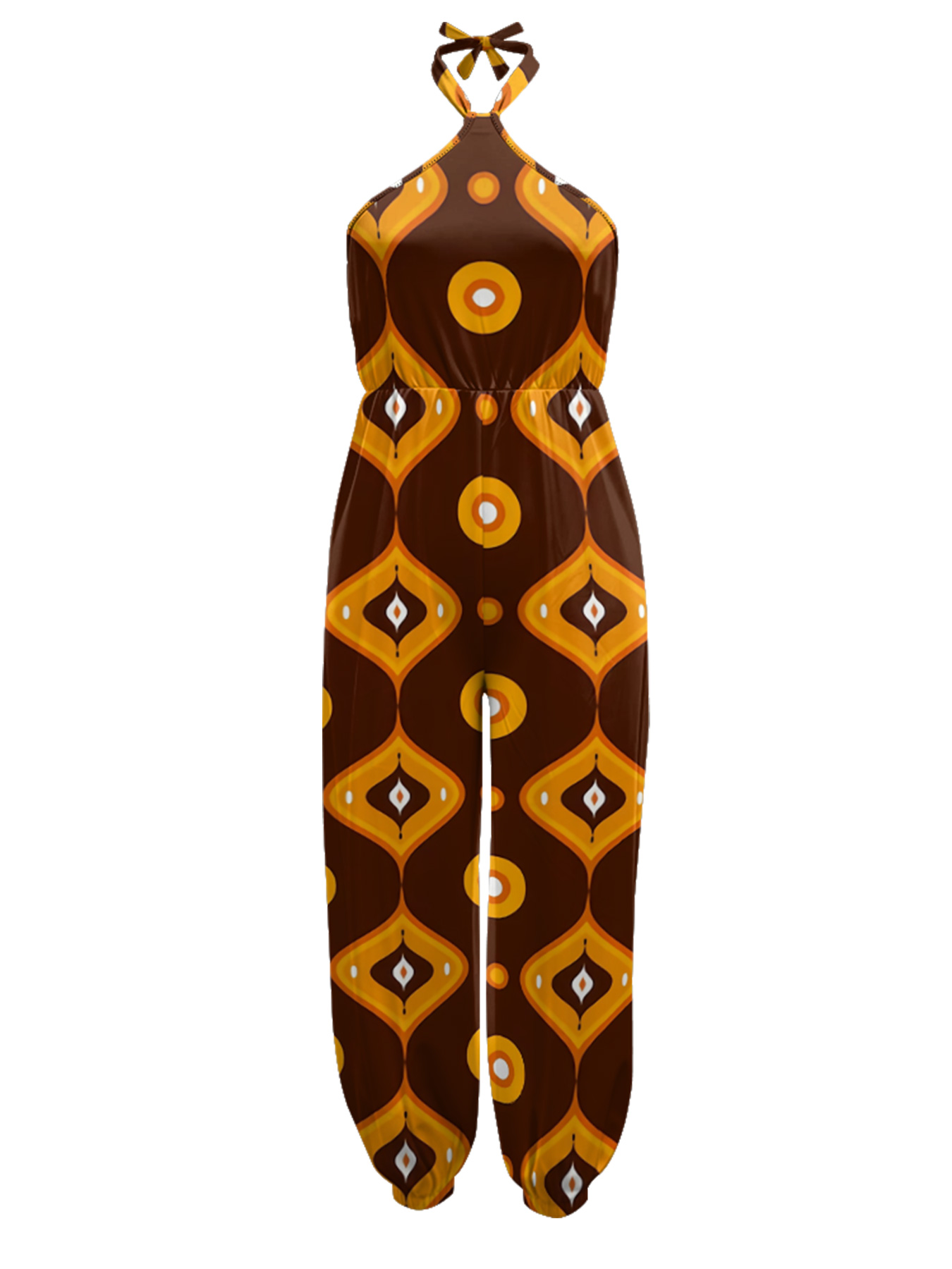 Earth Tone Geometric Sleeveless Halter Jumpsuit