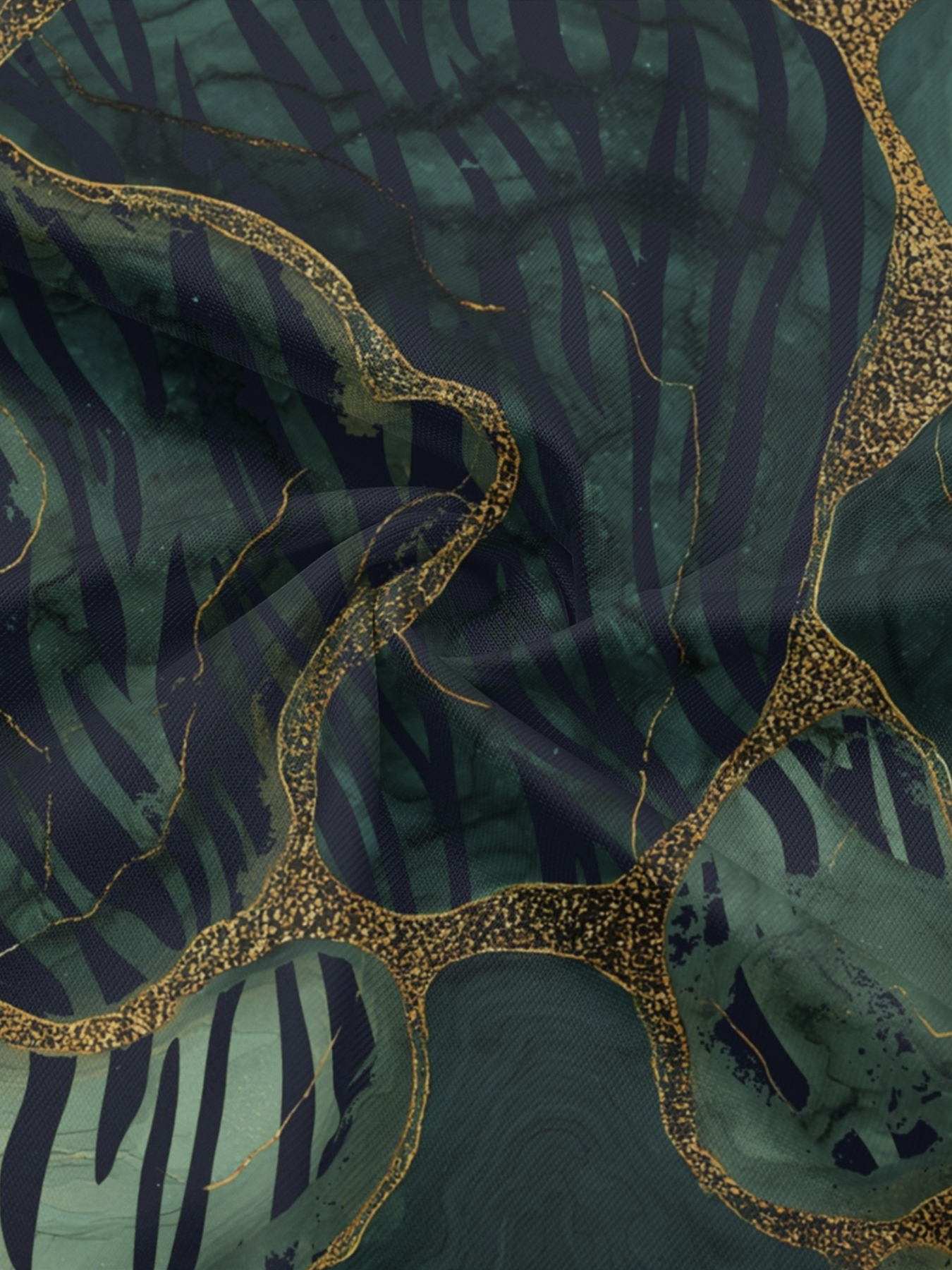 Emerald Green & Gold Marble Off-Shoulder Jumpsuit