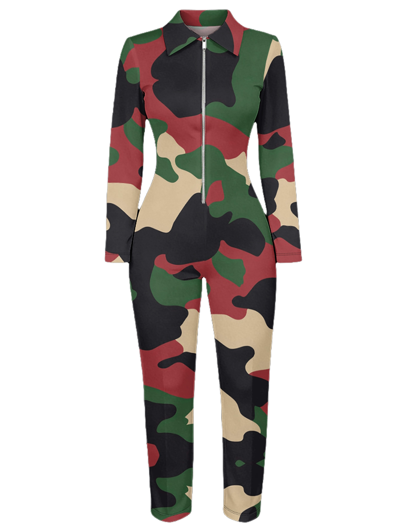 Classic Camouflage Long Sleeve Zip-Up Jumpsuit