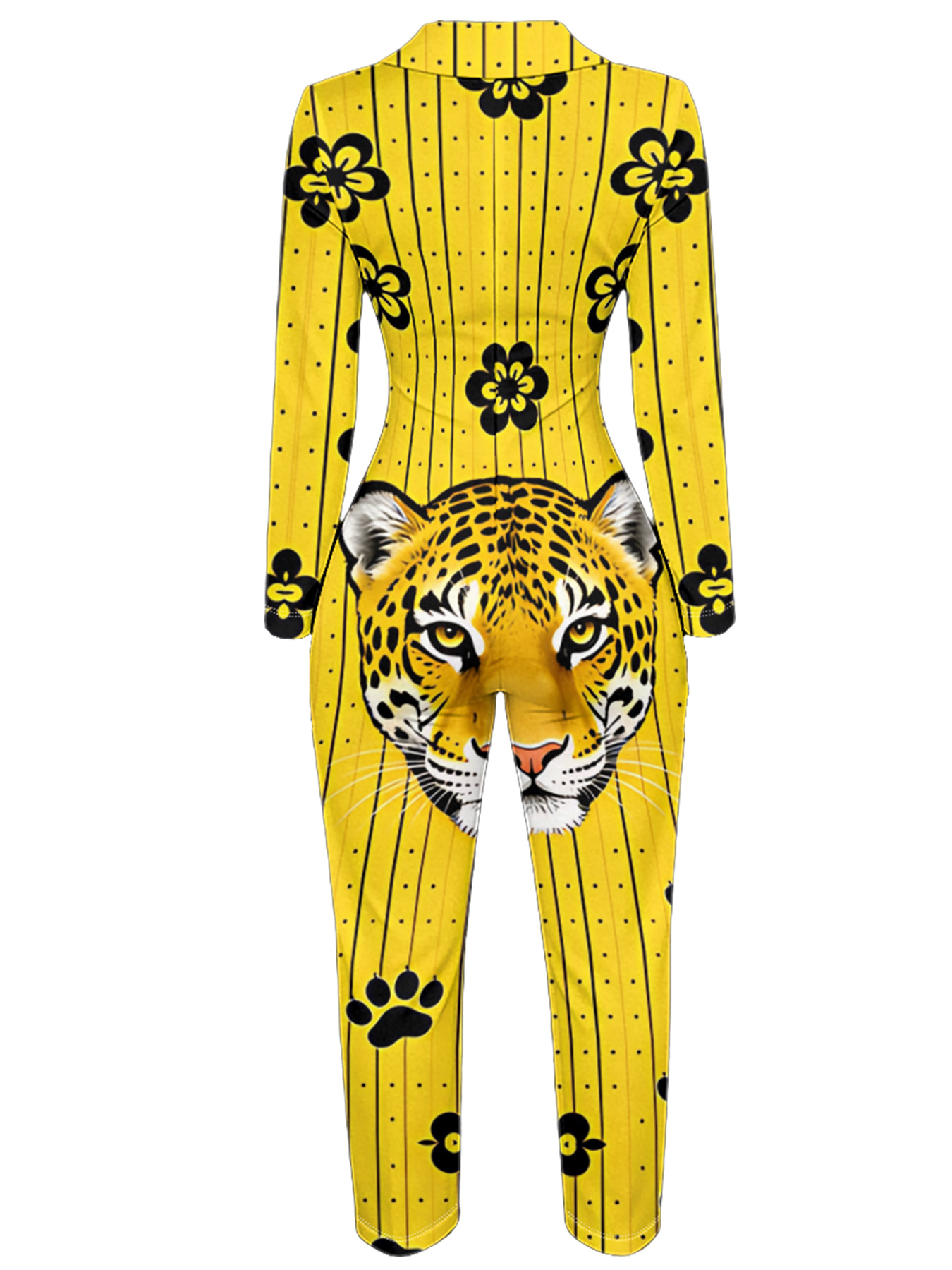 Yellow Tiger Long Sleeve Zip-Up Jumpsuit