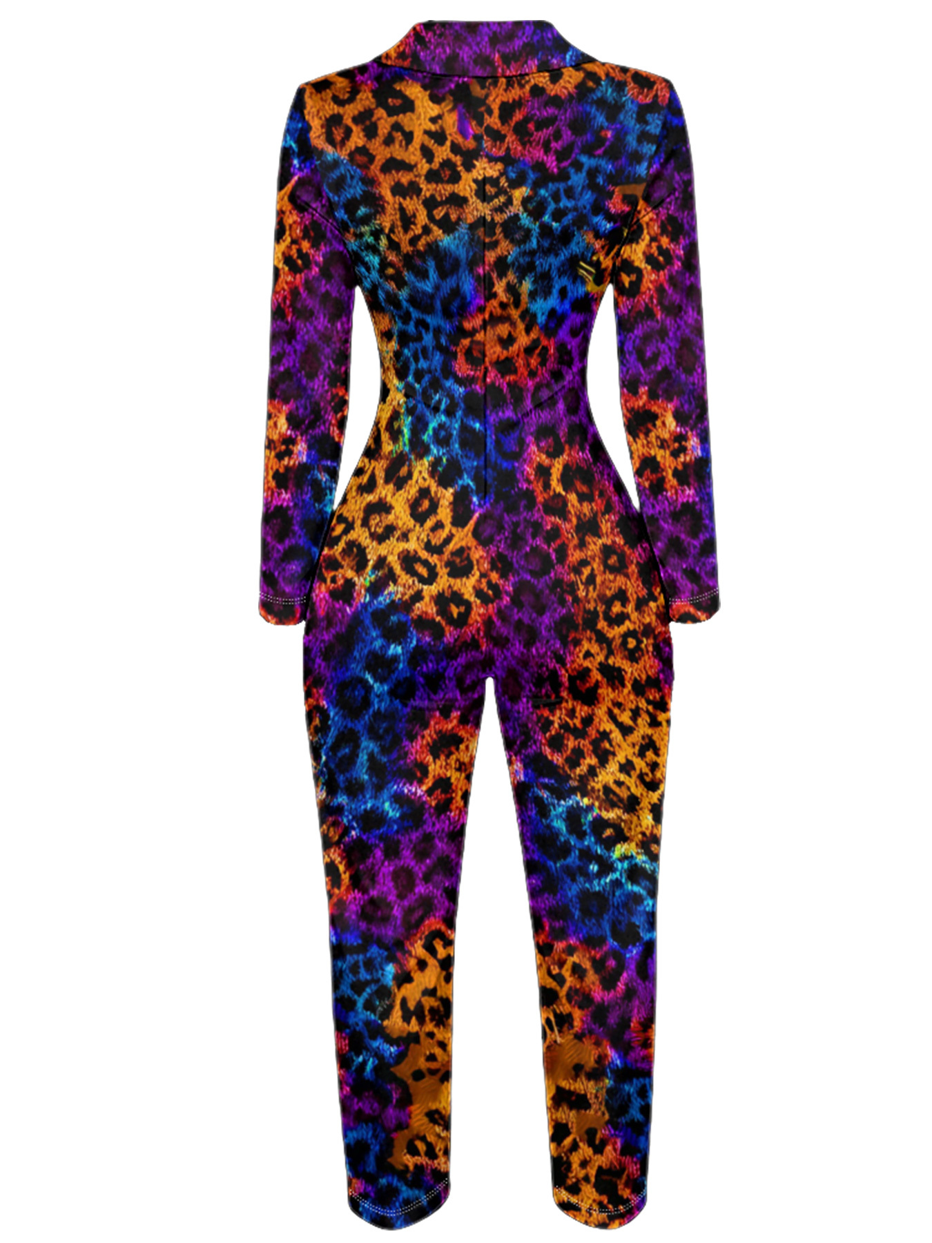 Rainbow Leopard Long Sleeve Zip-Up Jumpsuit