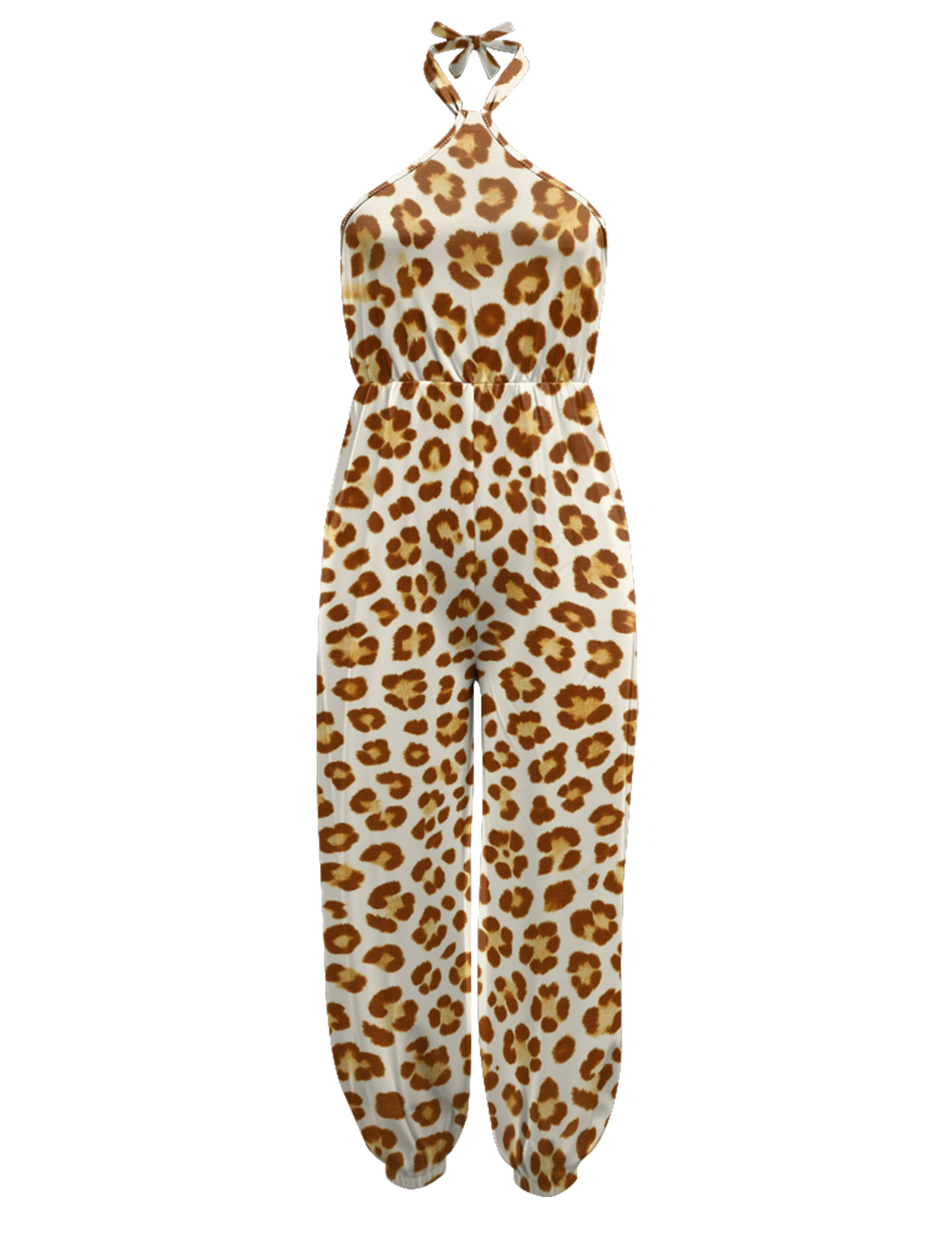 Classic Brown Leopard Sleeveless Halter Jumpsuit