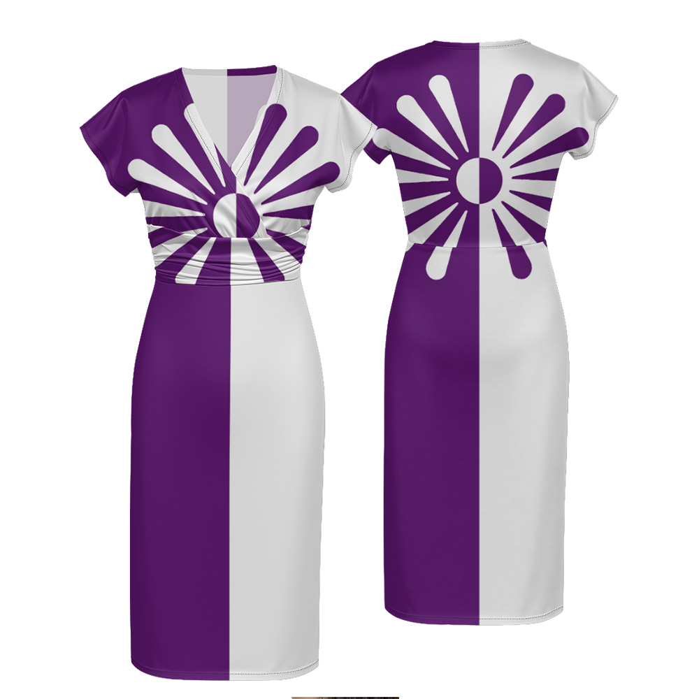 Purple White Sunburst Cap Sleeve V-Neck Midi Dress BDG852
