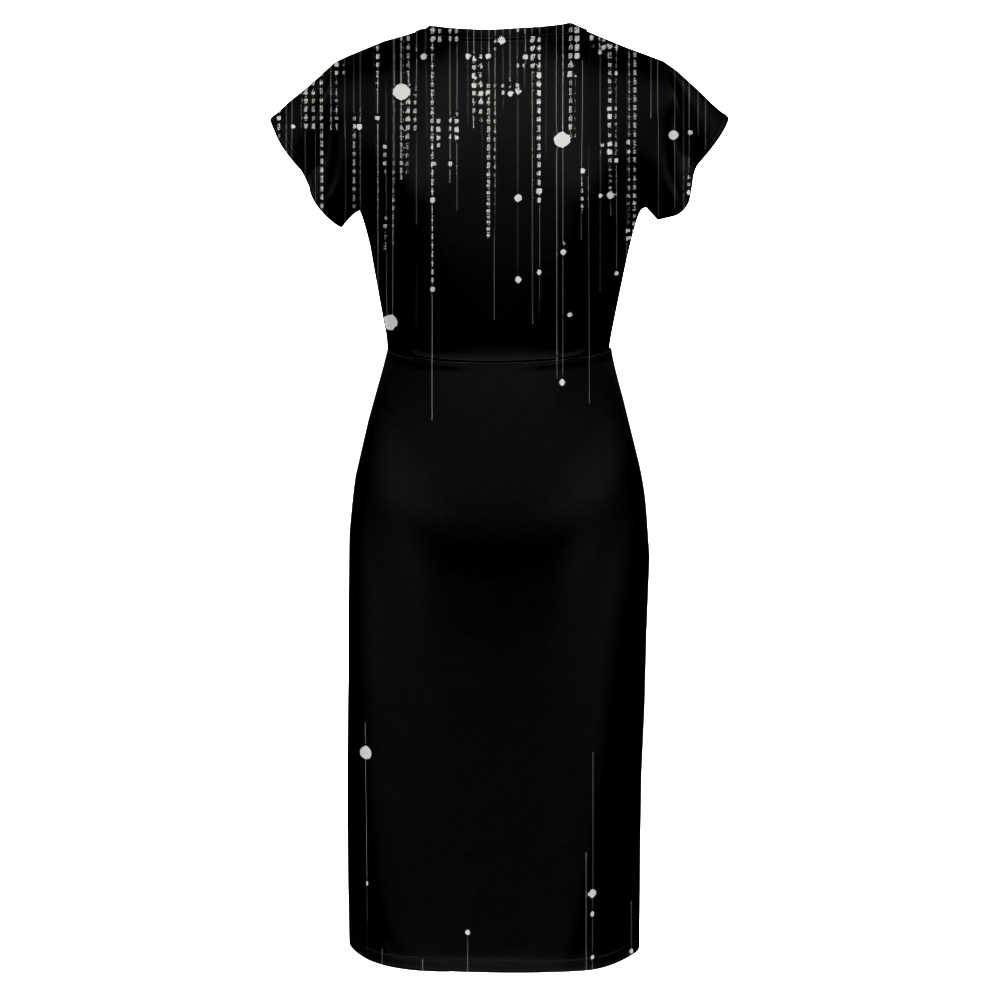 Black White Dot Stripe Cap Sleeve V-Neck Midi Dress BFI630