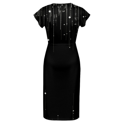 Black White Dot Stripe Cap Sleeve V-Neck Midi Dress BFI630