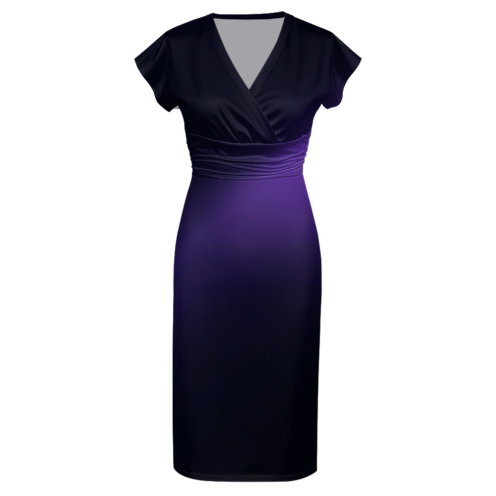 Navy to Purple Ombre Cap Sleeve V-Neck Midi Dress CDF840