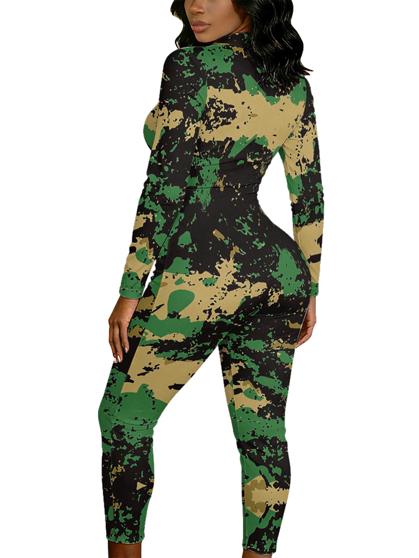 Camouflage Long Sleeve Zip-Up Jumpsuit