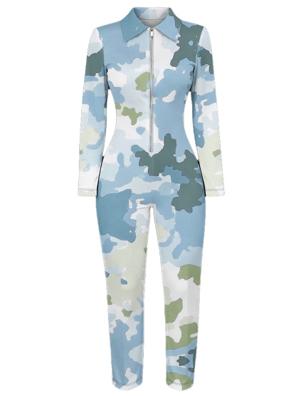 Pastel Camo Long Sleeve Zip-Up Jumpsuit