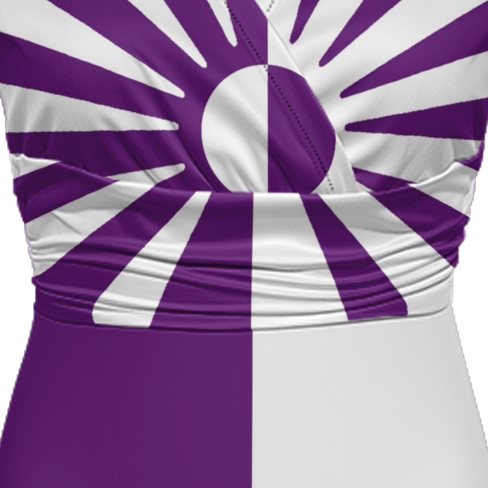 Purple White Sunburst Cap Sleeve V-Neck Midi Dress BDG852