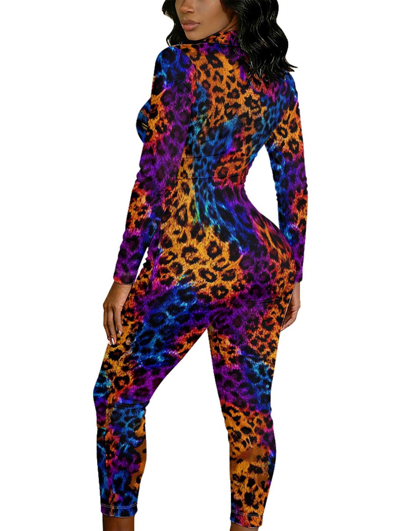 Rainbow Leopard Long Sleeve Zip-Up Jumpsuit