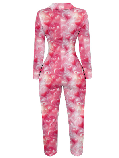 Pink Heart Swirl Long Sleeve Zip-Up Jumpsuit BCG821