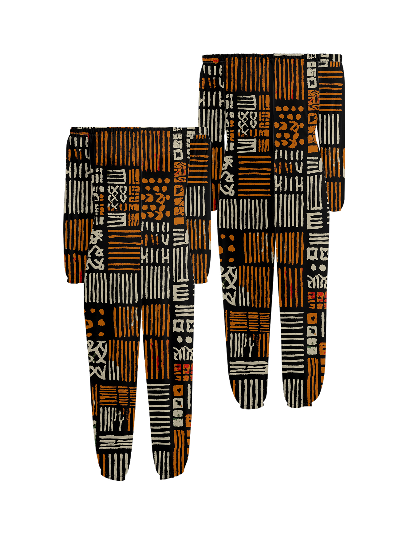 African Mudcloth Print Off-Shoulder Jumpsuit