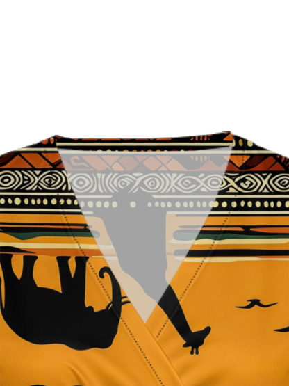 African Savannah Sunset Cap Sleeve V-Neck Midi Dress YUN345