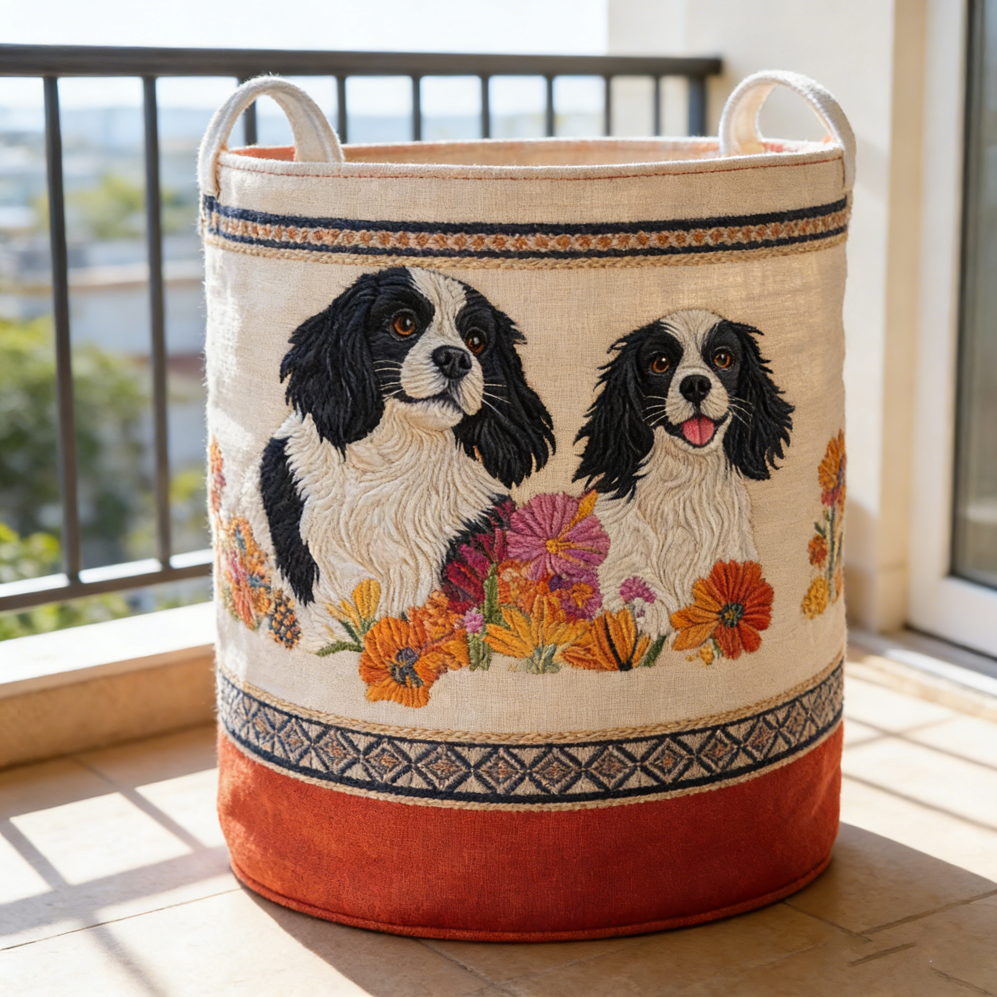Boho Spaniel Quilted Laundry Basket POIUYT83