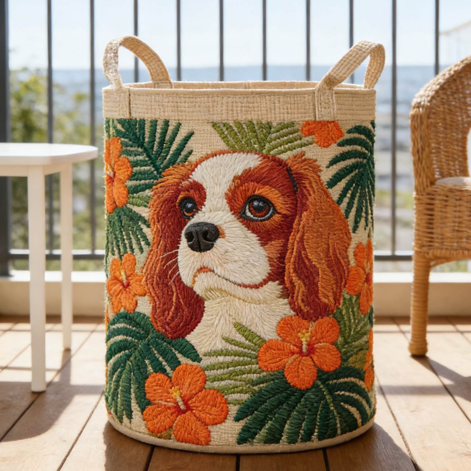 Tropical Cavalier King Charles Quilted Laundry Basket NBVCXZ17
