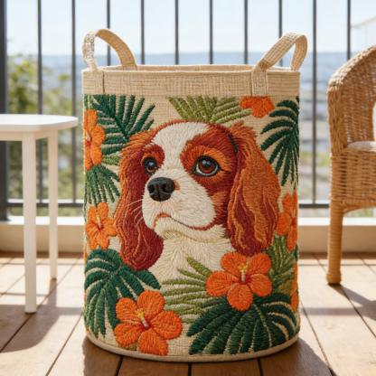 Tropical Cavalier King Charles Quilted Laundry Basket NBVCXZ17
