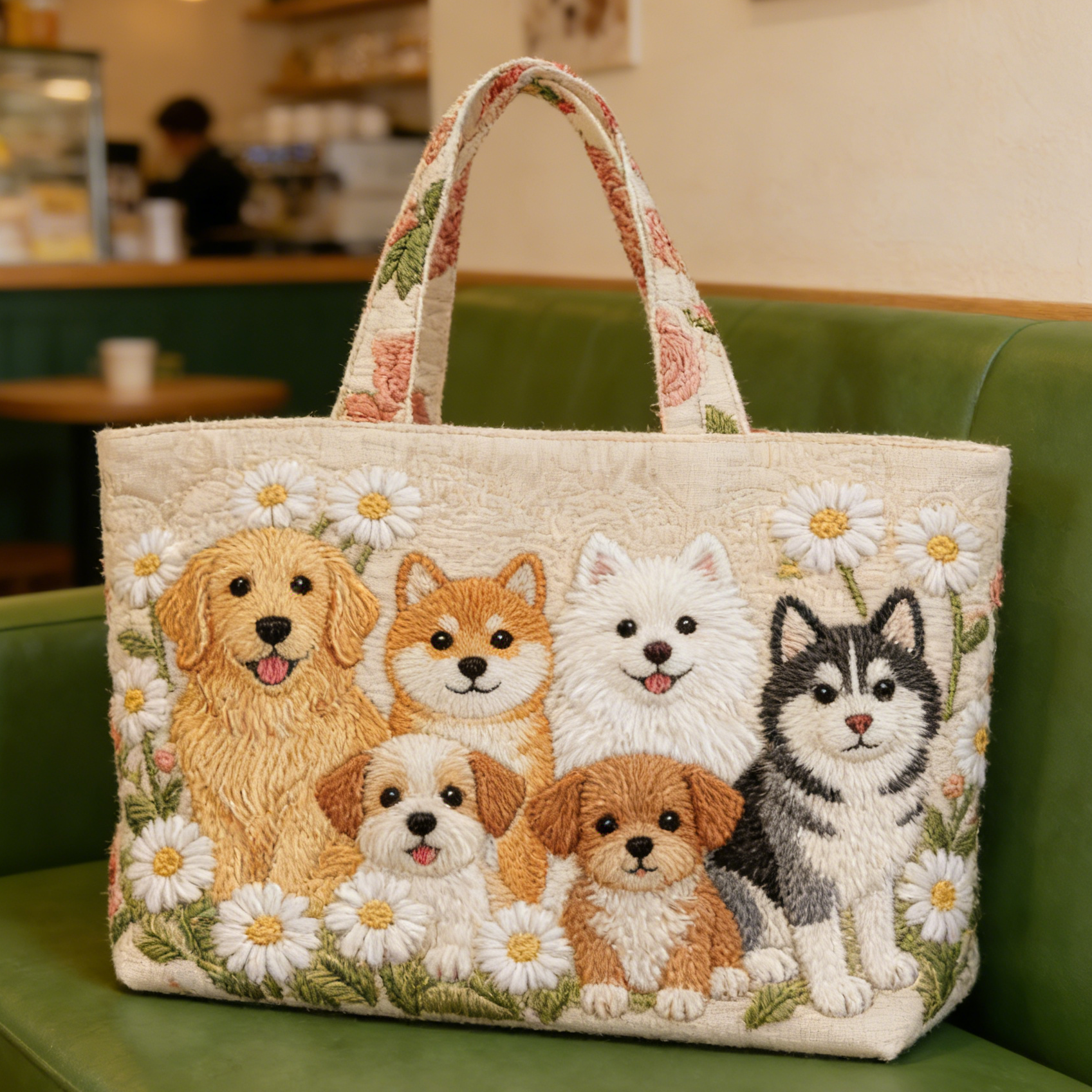 Puppy Pack & Daisy Quilted Tote Bag YCZH6248