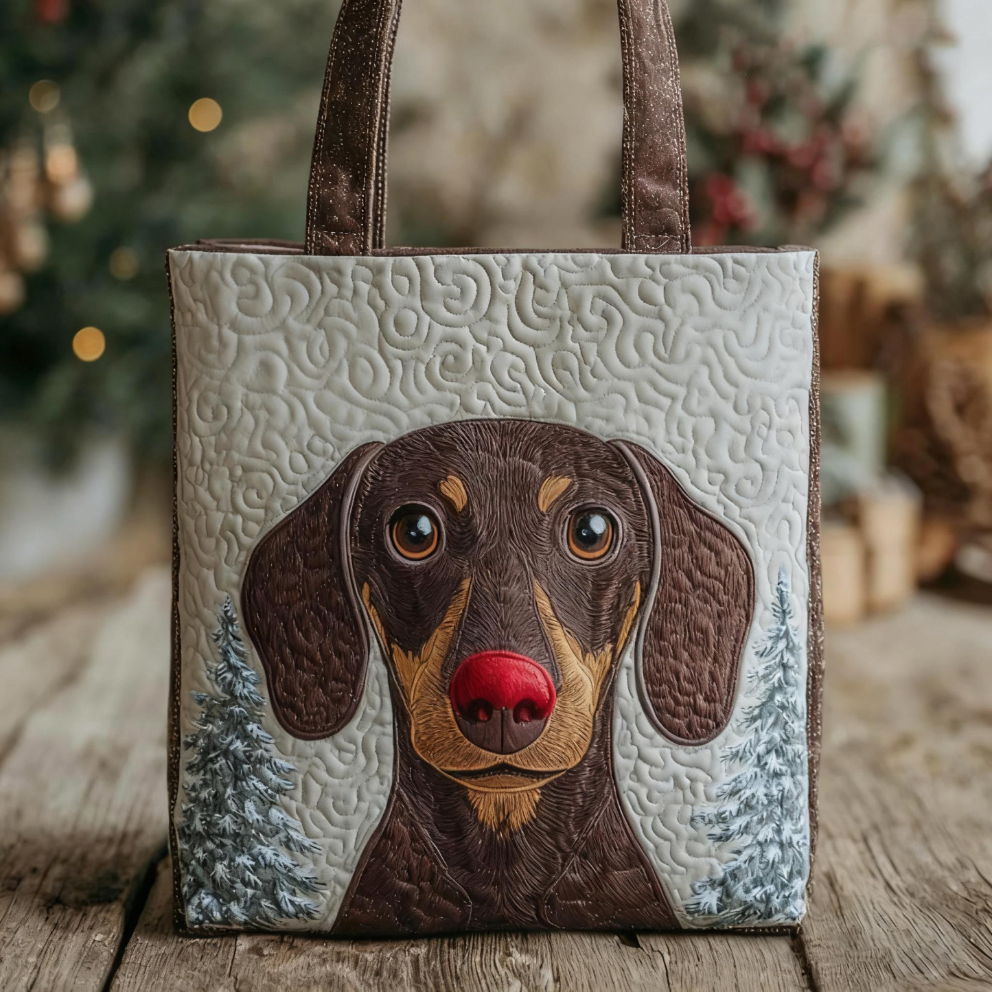 Holiday Reindeer Dachshund Quilted Tote Bag