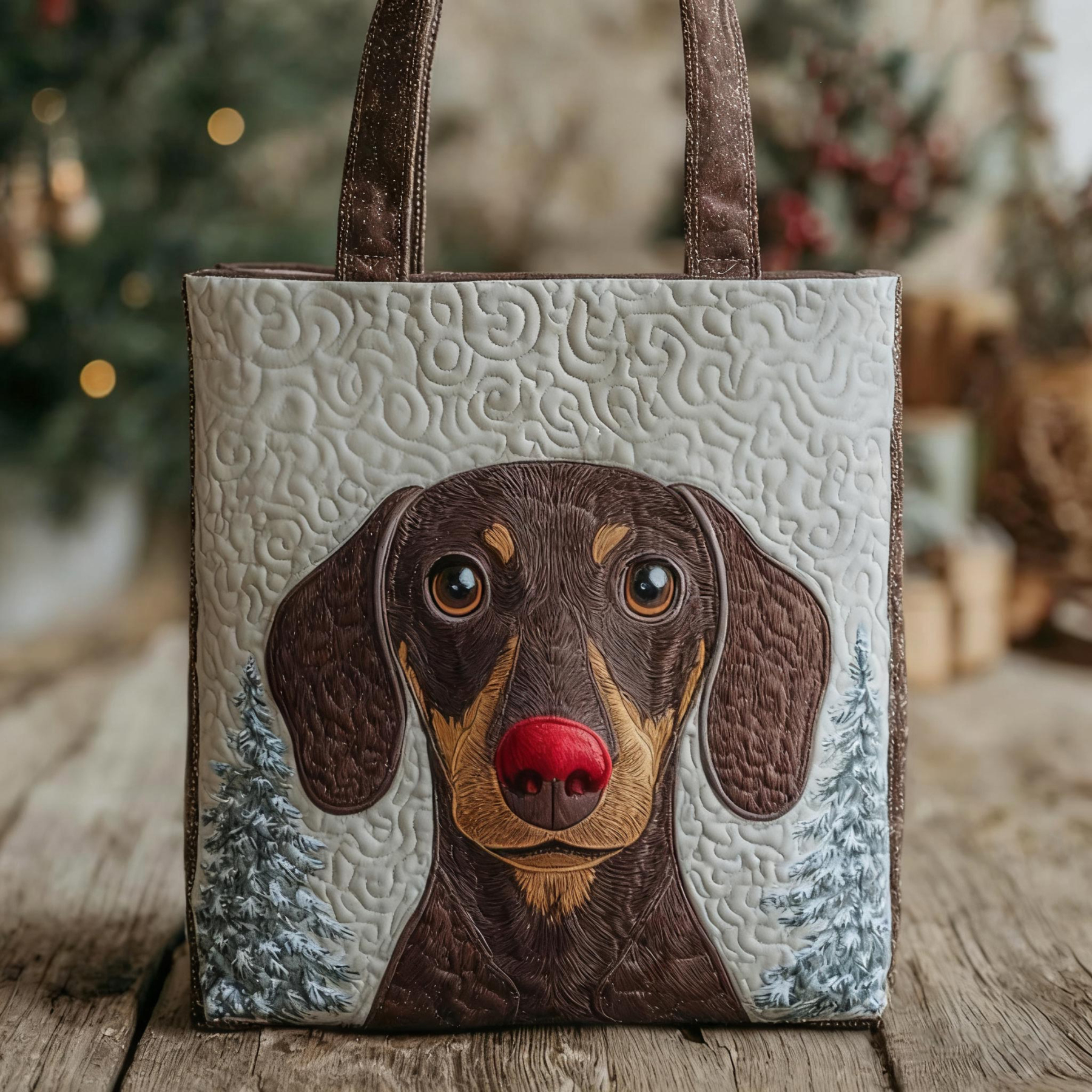 Holiday Reindeer Dachshund Quilted Tote Bag