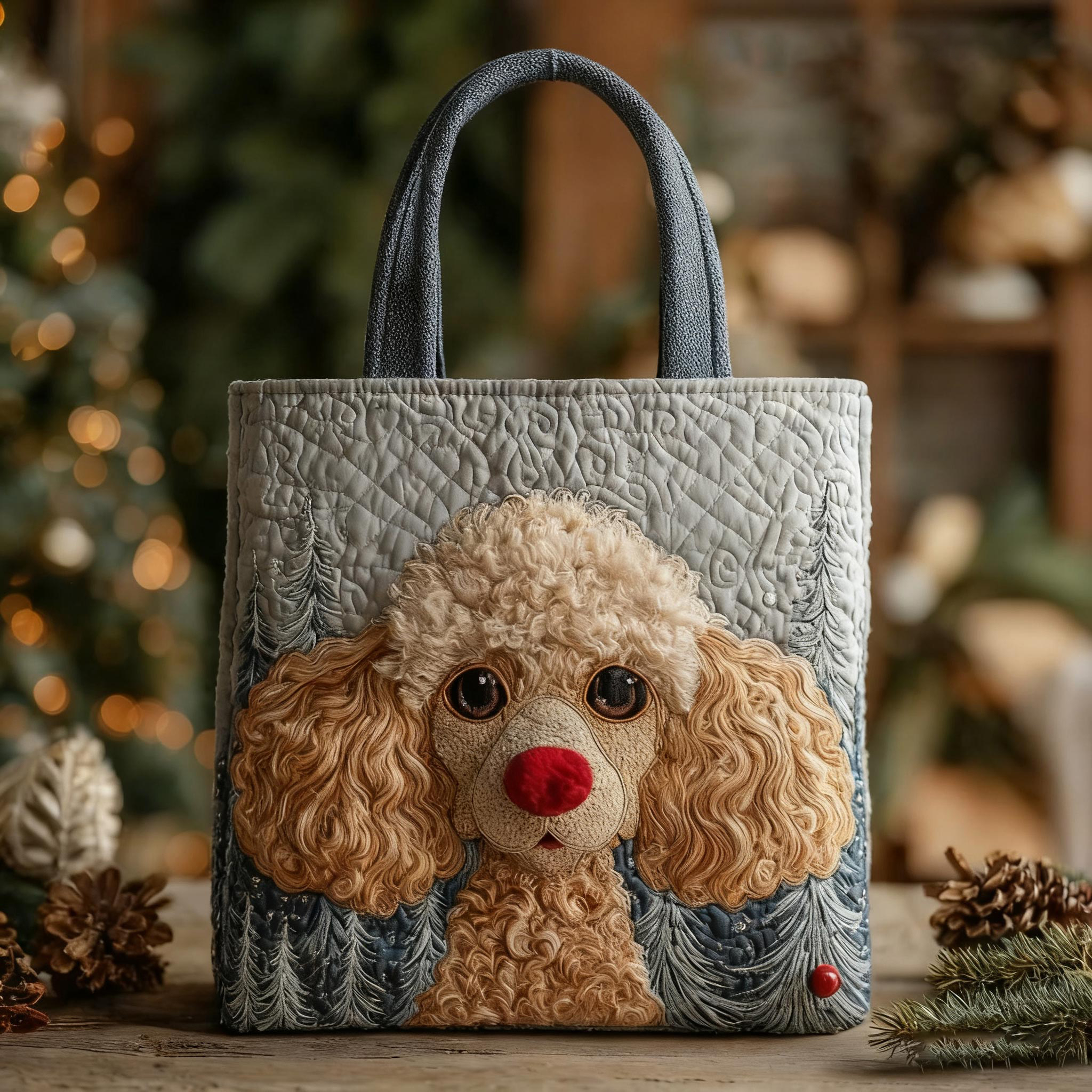 Holiday Reindeer Poodle Apricot Quilted Tote Bag NCU0XD1232