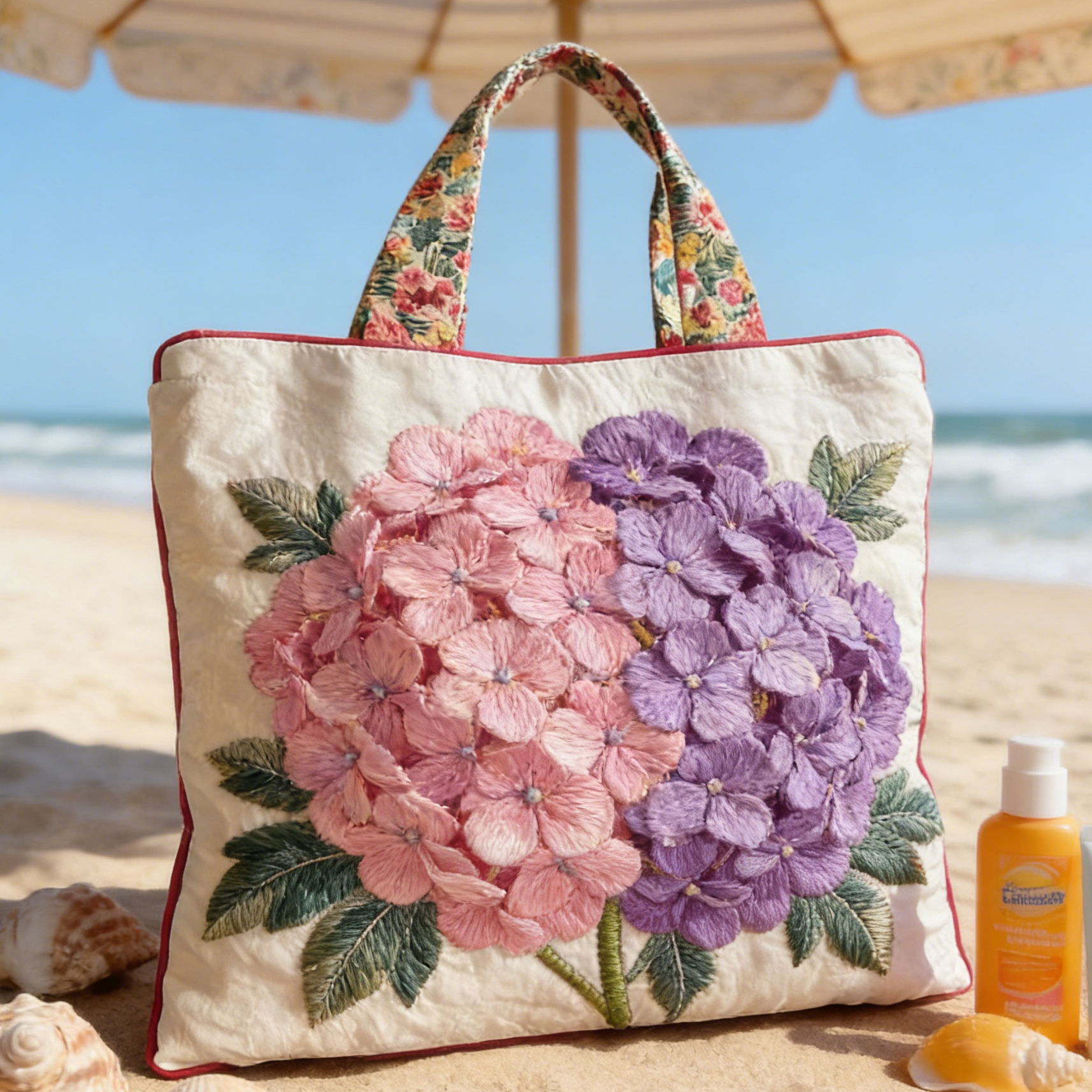 Bi-Color Hydrangea Quilted Tote Bag CGDL0836
