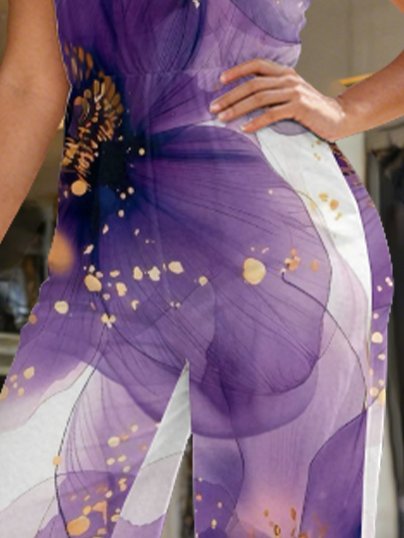 Purple Watercolor Floral Sleeveless Halter Jumpsuit