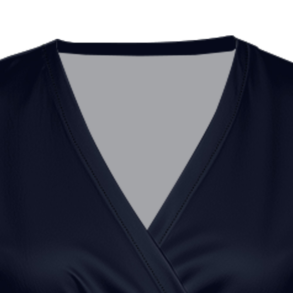 Navy Orange Tribal Cap Sleeve V-Neck Midi Dress