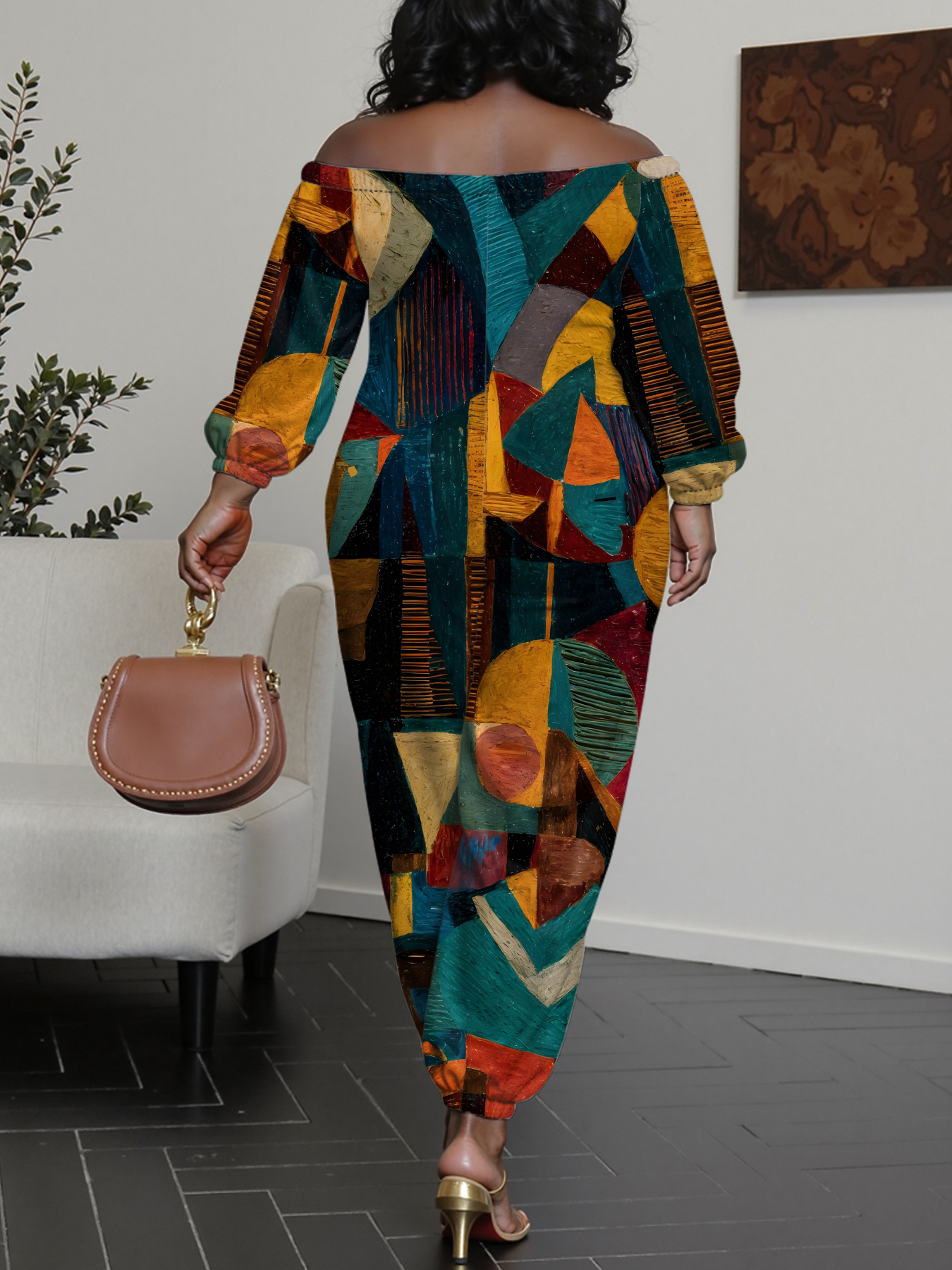 Geometric Abstract Art Off-Shoulder Jumpsuit