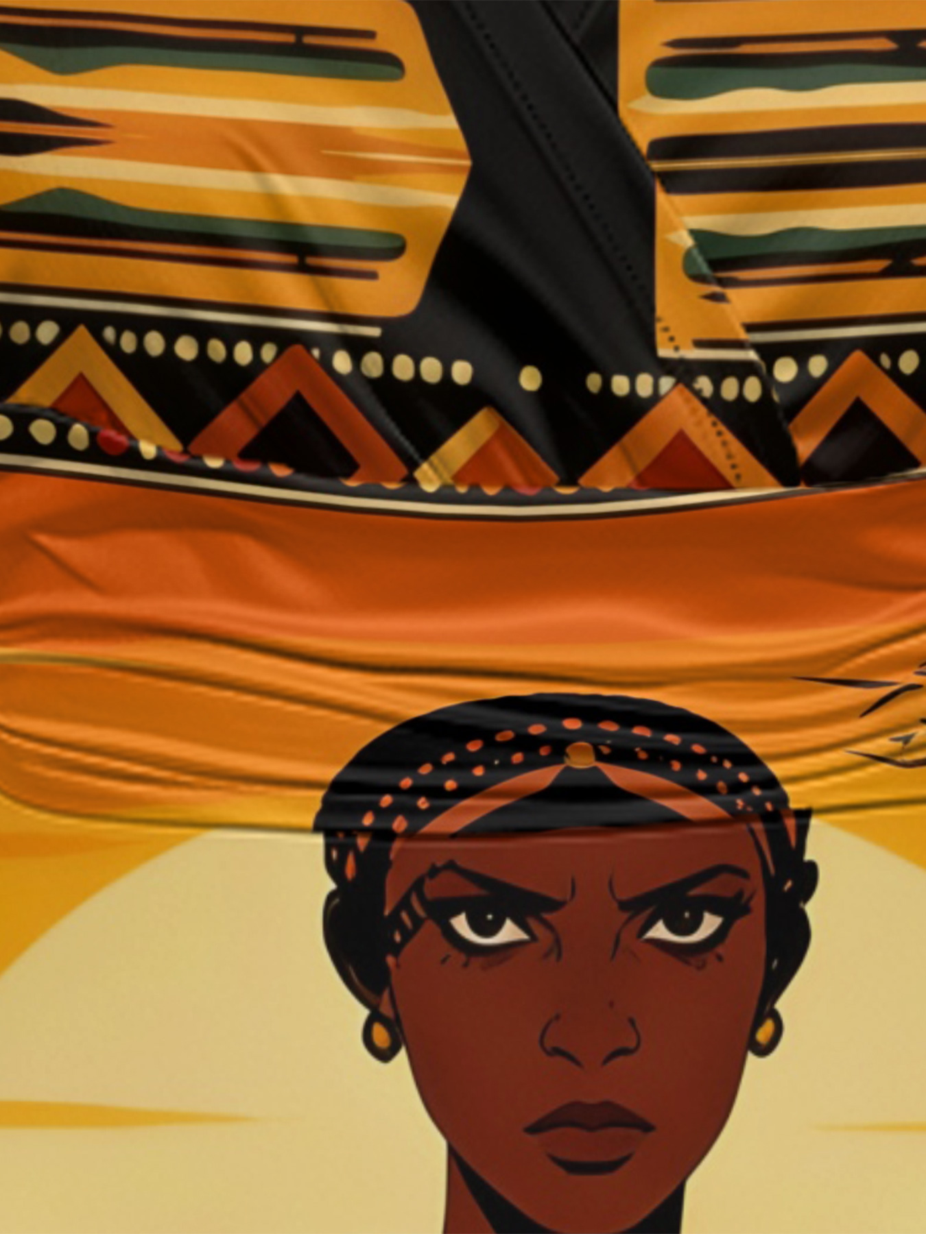 African Queen Portrait Cap Sleeve V-Neck Midi Dress IYT99035