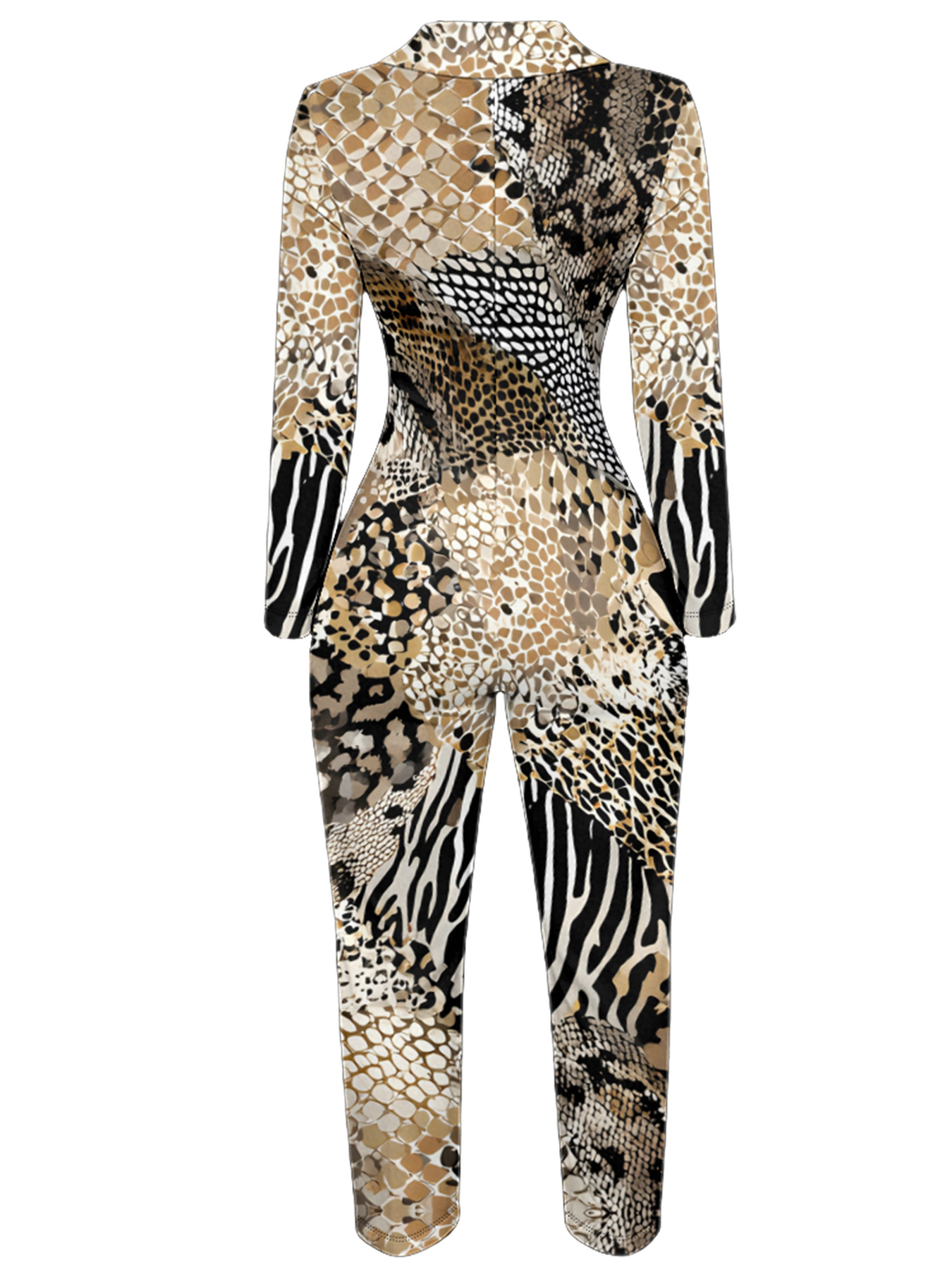 Safari Animal Long Sleeve Zip-Up Jumpsuit